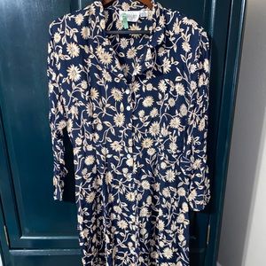 VINTAGE BLUE DRESS w/ GOLD FLOWERS